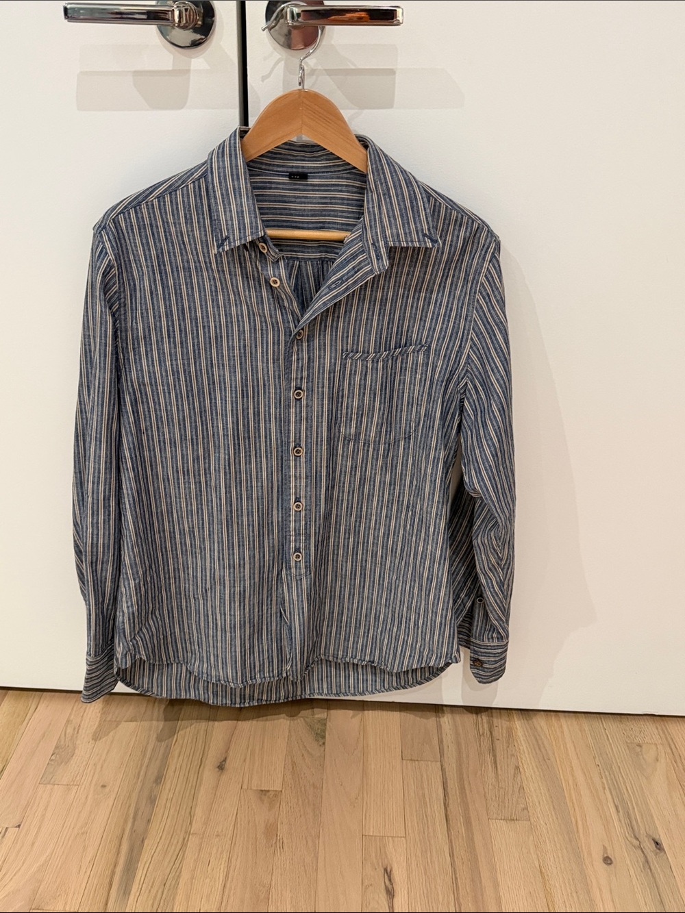 45 Rpm Blue Striped Button-Up Shirt